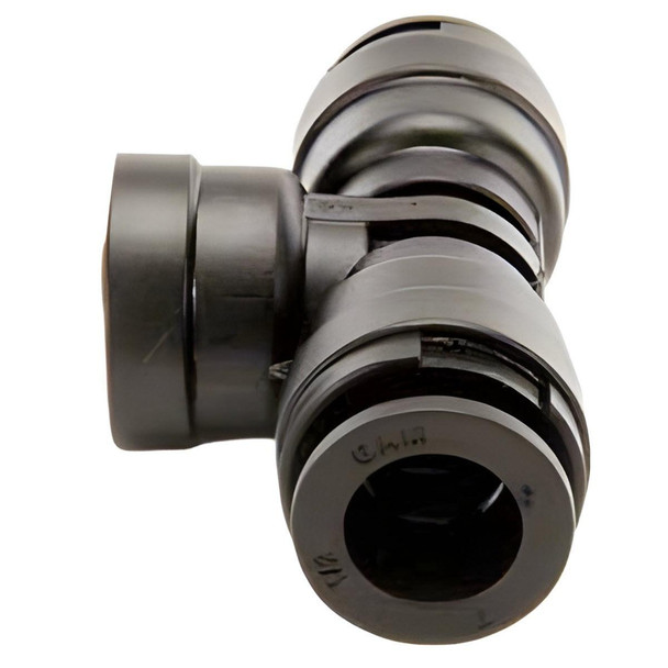 ProTool Tee Fitting TDS 1/2in tube to 1/4in TDS Probe or tube, metal plumbing component with multiple tube connections.
