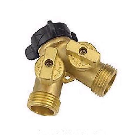 ProTool Wye Adaptor Brass Dual Y with 2 Shutoff Valves, a brass plumbing fitting with dual outlets and shutoff valves for water control.