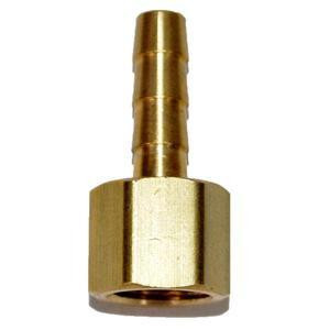 ProTool Hose Barb 1/4in to 1/8in Washer Seal, brass hose barb fitting with washer seal for connecting hoses.