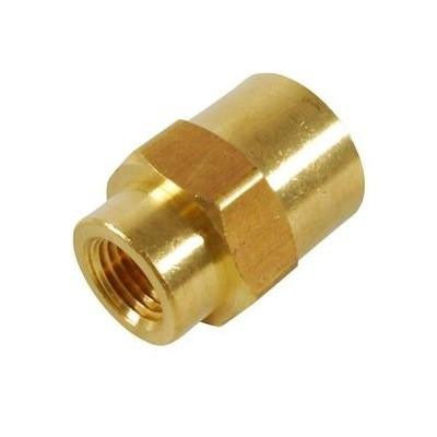 ProTool Union Reducer 3/8in x 1/4in NPT, brass pipe fitting with threaded ends for plumbing and pneumatic applications.