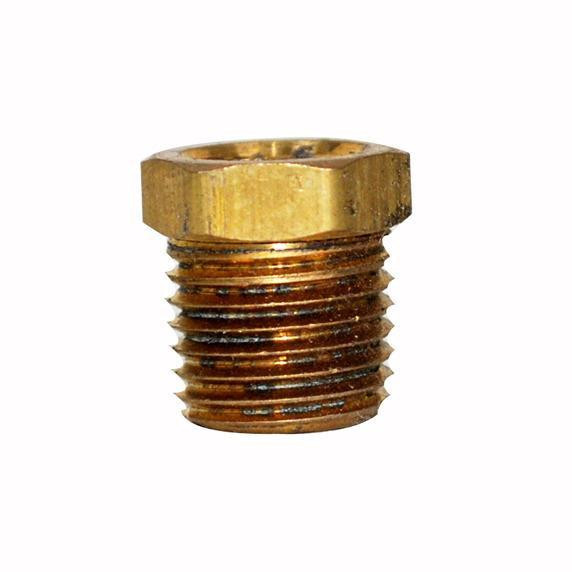 ProTool Bushing Hex Brass 1/4in X 1/8in, close-up of brass hex bushing with threaded ends for secure connection.