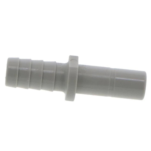 ProTool Stem Barb 3/8in x 3/8in, white plastic connector with barbed end for hose attachment.