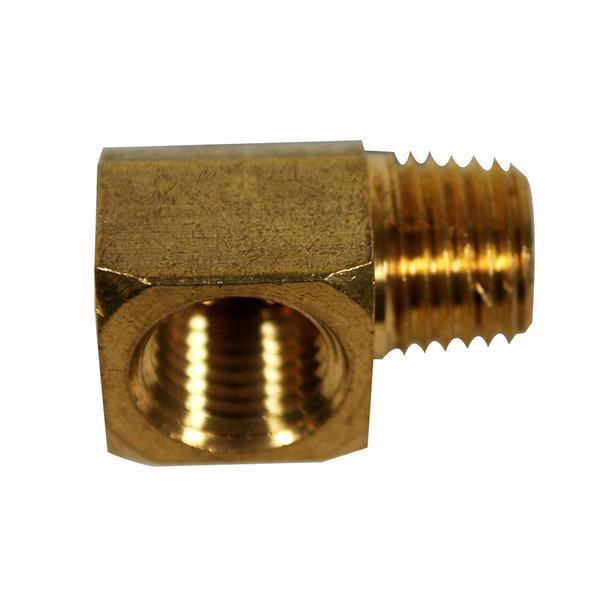 ProTool Street Elbow Brass 1/4in, brass plumbing fitting with threaded end for connecting pipes or hoses.