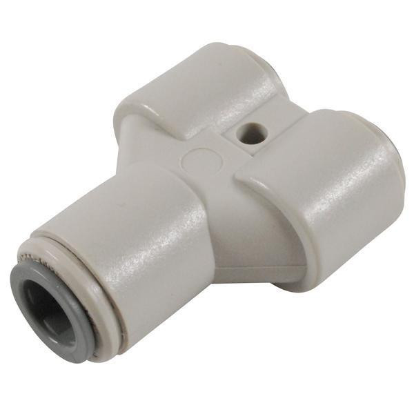 ProTool Wye 3/8 to (2) 5/16 Divider, plastic plumbing fitting with a T-shaped design for splitting water lines.