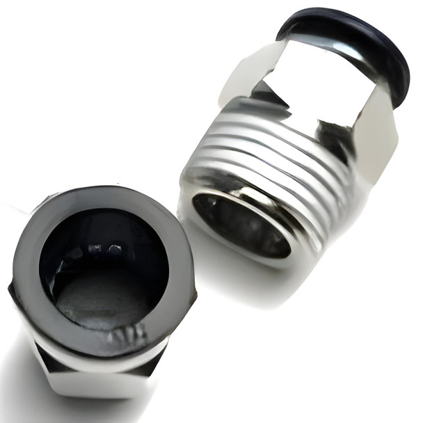 ProTool Male Connector 1/2 NPT x 1/2, metal plumbing connector with threaded ends for pipe fittings.