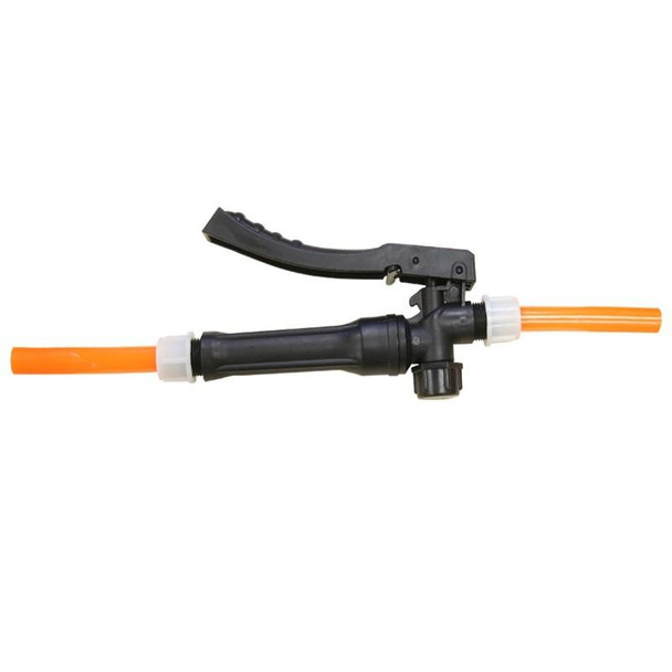 J.Racenstein Gardiner Trigger Assembly, black trigger mechanism attached to orange and black component with white connectors for gardening equipment.