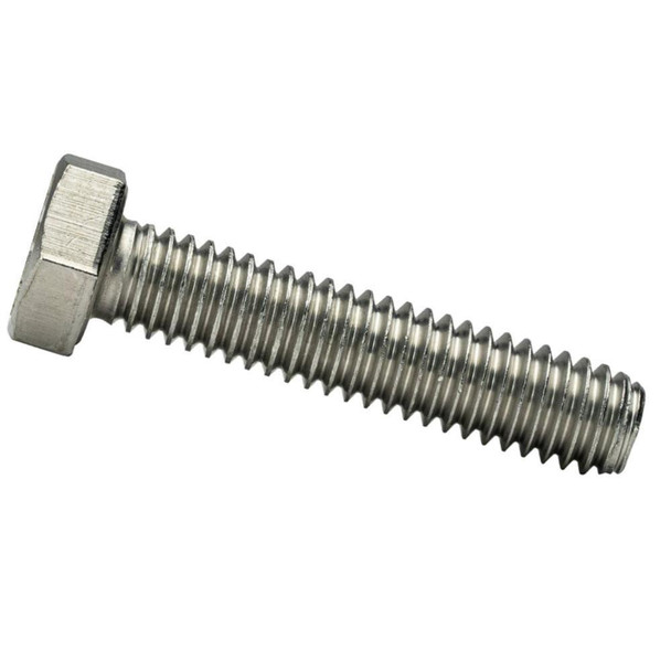 J.Racenstein Screw 1/4-20 x 1.75 in SS Hex Cap, stainless steel hex cap screw with a textured head and threaded body.
