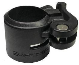 J.Racenstein Gardiner Clamp #1 Complete for Poles, black plastic clamp with adjustable screw mechanism for securing poles.