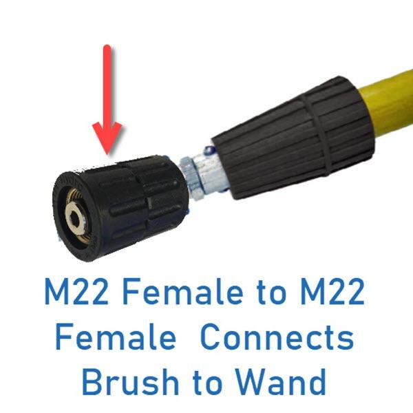 ProTool Counter Rotating Solar Brush 16in with Floating Brush System, showing a close-up of the brush connection with M22 Female to M22 Female Connects to Wand.