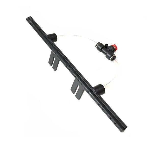 J.Racenstein Gardiner Micro Jet Rinse Bar 10in, a black metal watering spray bar with mounting brackets and attached tubing for irrigation or watering systems.