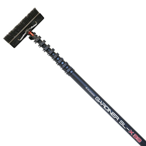 J.Racenstein Gardiner Washing Adaptor 3/8in NPTF x 1/4in NPTF, black extendable brush with adjustable length and threaded connections for pressure washer hoses.