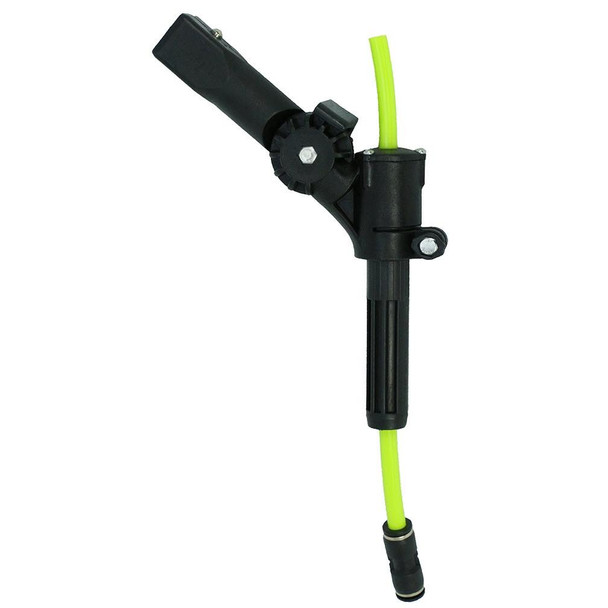 J.Racenstein Gardiner QuicK-LoQ Gooseneck Valve, black and yellow flexible valve with adjustable handle and mounting components for industrial piping.