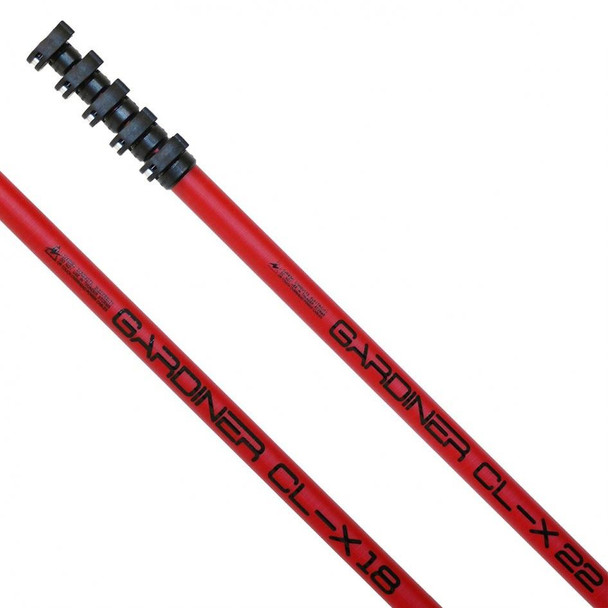 J.Racenstein Gardiner CLX #1 section for 18 & 22ft Hybrid Pole, red telescoping pole with black sections for fishing or sports equipment.