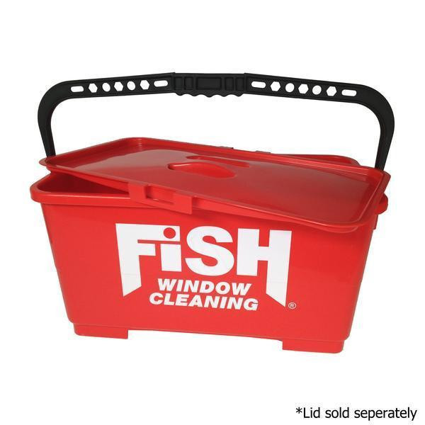 ProTool Bucket Rectangular FISH Red 06 Gal, a red plastic rectangular bucket with a black handle and a separate lid for window cleaning.