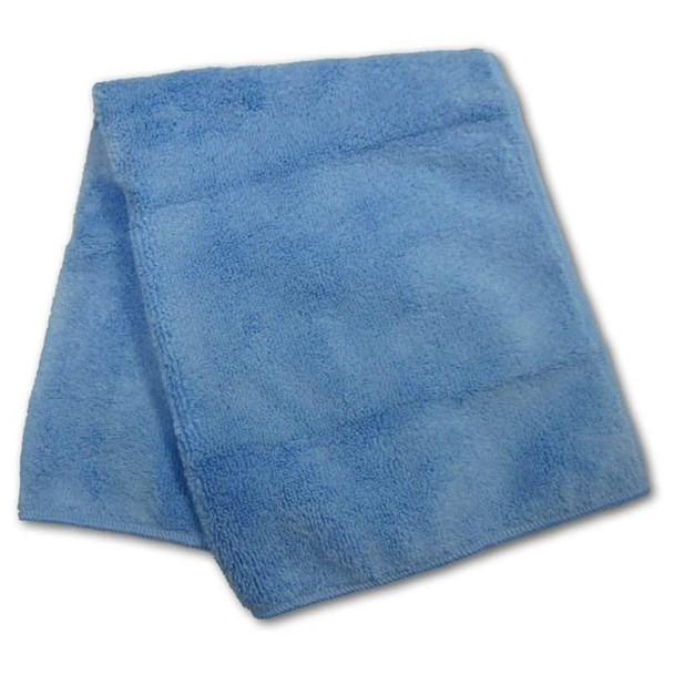 Ettore MicroSwipe Microfiber Towel 10 Pack, light blue microfiber towels shown folded and stacked for cleaning or detailing.
