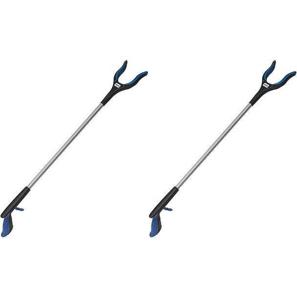Ettore Grip-n-Grab Tool, adjustable reach grabber with ergonomic blue handle and long silver pole for easy pickup of distant objects.