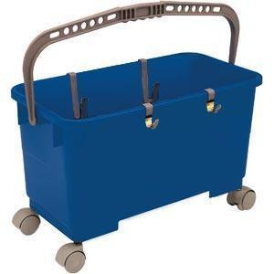 Pulex Bucket Blue Complete Pulex, a blue cleaning bucket with a sturdy handle and rolling caster wheels for easy mobility.