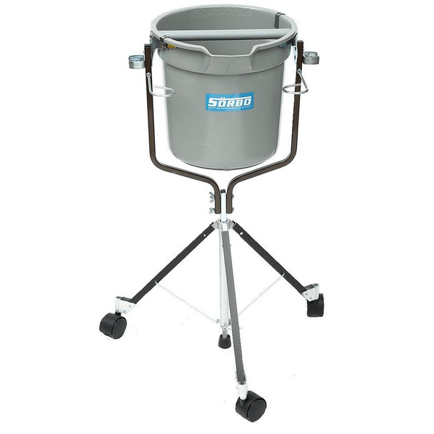 Sorbo Quadropod Rolling Stand, gray bucket holder on a portable tripod stand with wheels, for utility purpose, bucket not included.