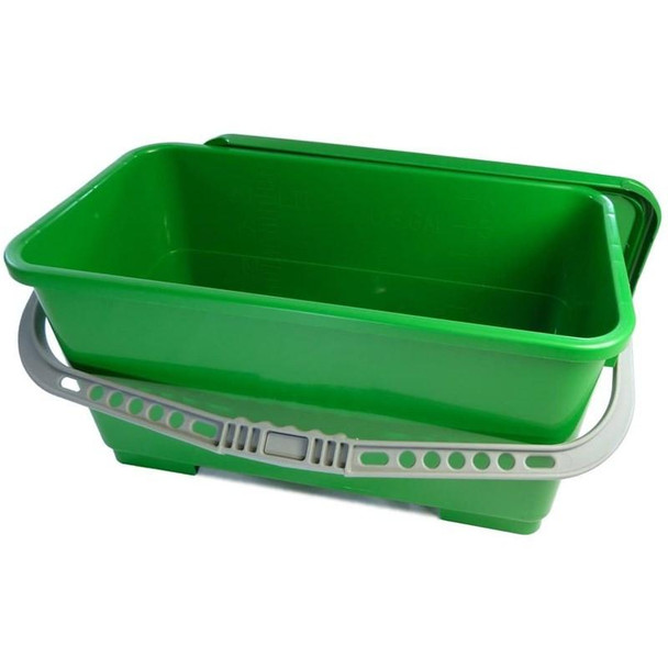 Pulex Bucket Rectangular, green plastic cleaning bucket with a detachable white handle.