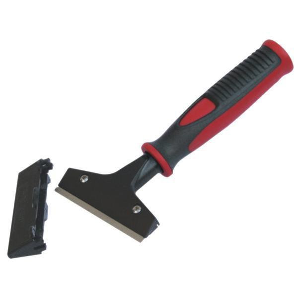 Pulex Scraper TechnoLite 4in w/SS blade, hand-held window and glass scraper tool with ergonomic red and black handle for professional cleaning and scraping tasks.