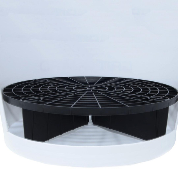 ProTool Bucket Guard for Round Buckets, black plastic guard with grid design for protection and stability of round buckets.