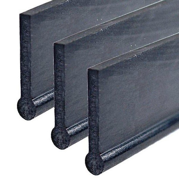 J.Racenstein Rubber 3Star, close-up image of three black rubber bars with rounded ends.