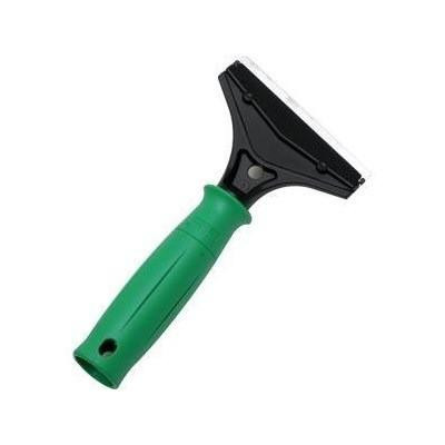 Unger Scraper Ergotec HS4 04in Unger, handheld window scraper with green handle and black blade for cleaning glass and surfaces.