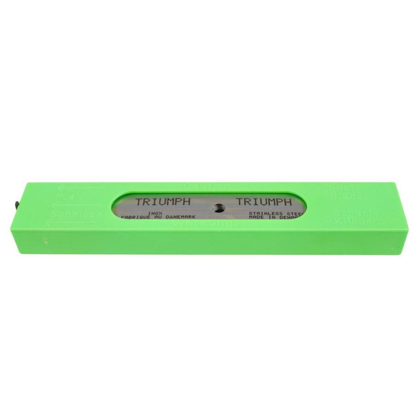 Triumph Blades Triumph Stainless Steel 06 inch 0.15 mm Thick (10 Pack), green sharpening stone with stainless steel blades inside for sharpening knives.