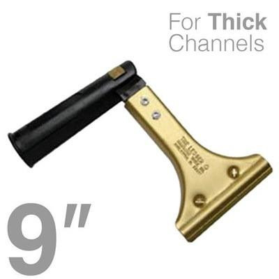 J.Racenstein Ledger Handle 9in Swivel for Thick Channel, black and gold handle with swivel mechanism designed for heavy-duty channels.