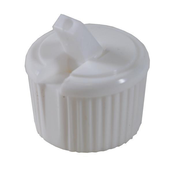 J.Racenstein Cap Flip Top for 8oz Bottle, white plastic flip-top cap with spout for dispensing liquids.