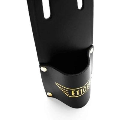 Ettore Holster Master Leather Ettore, black leather holster with gold accents and open pocket design for easy access.