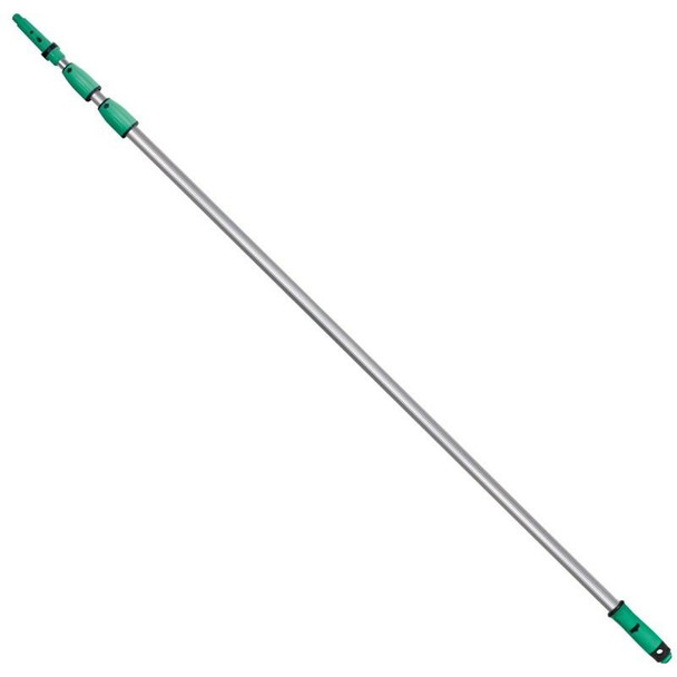 Unger Opti-Loc Telescopic Pole, extendable cleaning pole with green and silver design for window cleaning and high access tasks.