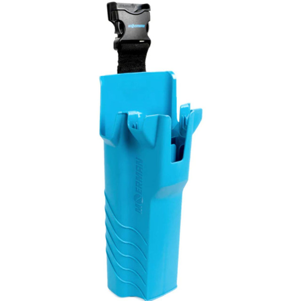 Moerman Side Bucket on a Belt 2.0 Moerman, a blue plastic side bucket designed to attach to a belt for convenient tool organization.