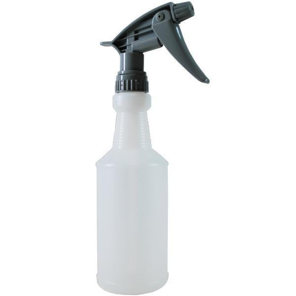 J.Racenstein Bottle ChemRes 16oz with Trigger Sprayer, white plastic spray bottle with black trigger for cleaning or chemical application.