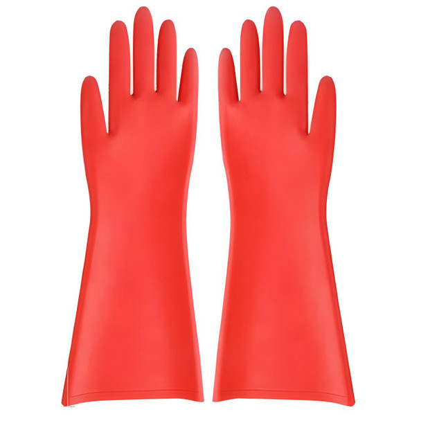 J.Racenstein Gloves 5kv Rated Class 0 Medium, red rubber safety gloves designed for electrical protection.
