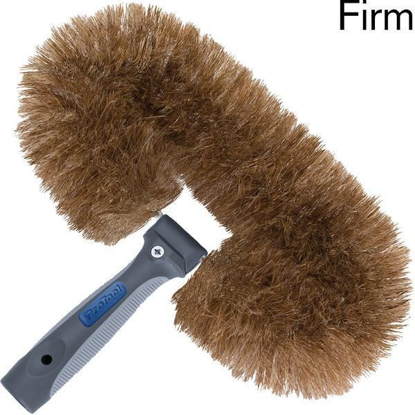 J.Racenstein Wall Brush Ergonomic Firm, close-up view of a brown, dense wall brush with a gray ergonomic handle ideal for cleaning walls and hard-to-reach areas.