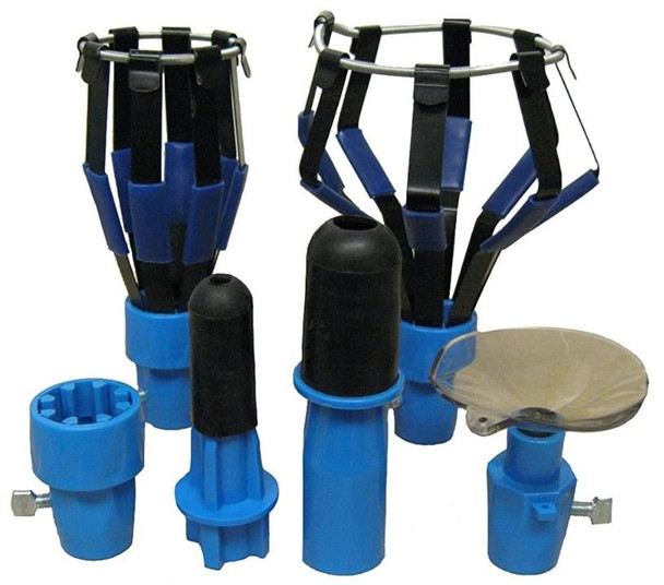 Ettore Bulb Changer Kit, complete set of tools including extension poles, suction cups, and clamps for changing light bulbs at high or hard-to-reach areas.