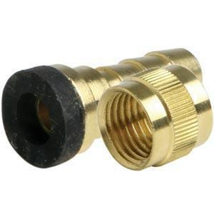 J.Racenstein Insert Hose Female Brass #501 Tucker, close-up of the brass hose fitting with threaded and rubber components for secure connection.