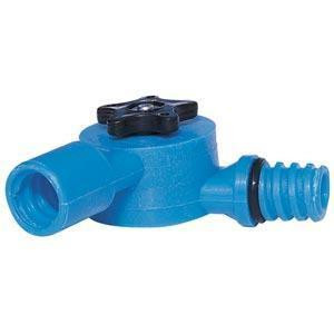 J.Racenstein Adapter for FlowThru, blue plastic water flow adapter with black locking mechanism and ribbed hose connection.