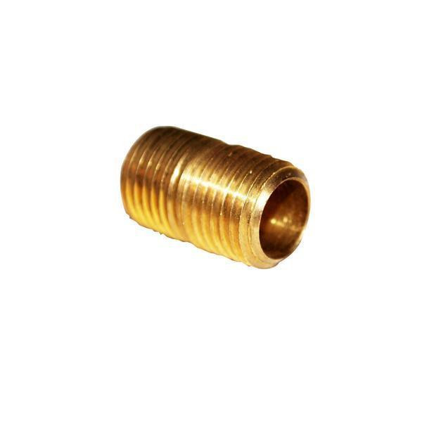 J.Racenstein Nipple 1/4in Closed #202 Tucker, a small gold metal threaded nipple fitting for plumbing or hydraulic systems.