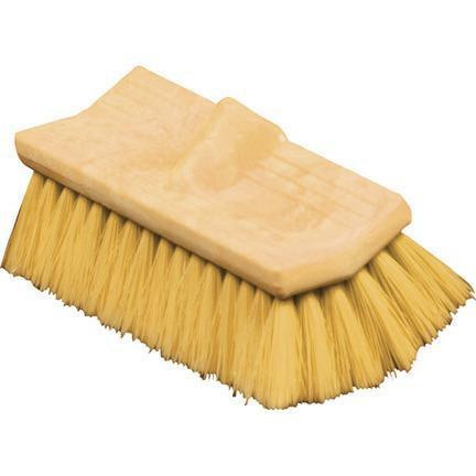 J.Racenstein Brush BiLevel 10in Yellow Stiff FlowThru, image of a yellow stiff-bristled floor cleaning brush with flow-through design.