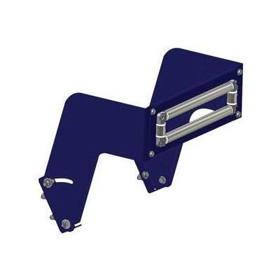 J.Racenstein Reel Bracket Roller Assembly Cox, blue reel bracket with roller assembly and mounting hardware.