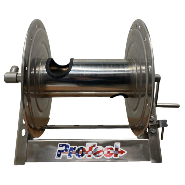 ProTool Reel Stainless Steel for 325ft 1/2in or 400ft 3/8in Hose, Heavy Duty Stainless Steel Hose Reel with adjustable handle for 4000psi pressure