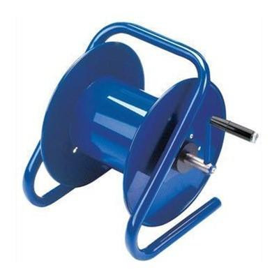 J.Racenstein Reel Caddy Style 100ft 3/8 4000psi Cox, blue hose reel with a handle and stand for easy winding and storage of hoses.
