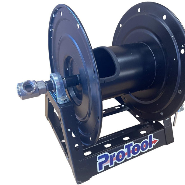 ProTool Reel Black 150ft 1/2in or 200ft 3/8in Hose A Frame, industrial hose reel with sturdy black frame and large reel for hoses