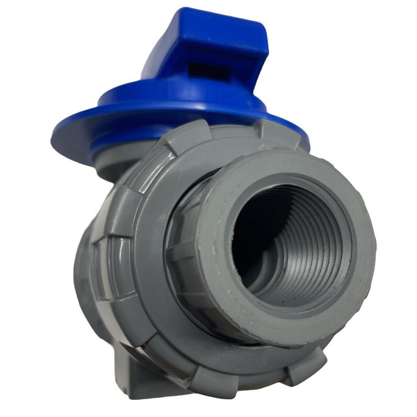 ProTool Valve Metering 1/2in ProTool, metallic valve with gray fittings and blue handle for precise flow control.