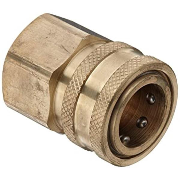 ProTool Coupler 3/8 FPT Brass, a brass coupler with a knurled grip and threaded end for connecting hoses or fittings.