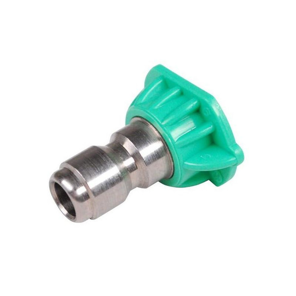 ProTool Nozzle Tip Quick Connect Pressure Washer 1/4in Plug, teal plastic and metal pressure washer nozzle tip with quick connect fitting.