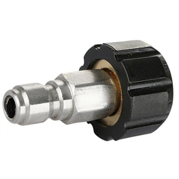 PressurePro M22 14MM Twist to 3/8in Plug Quick Connect, industrial pneumatic fitting with metal and plastic components for quick coupling.