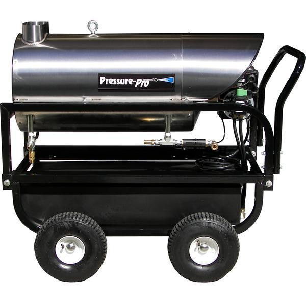 PressurePro Hot Box 4 to 6gpm Horizontal, industrial heating equipment on a wheeled cart for efficient heat transfer.